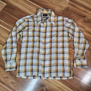 Vintage 70s JC Penny‎ Plaid Button Up Long Sleeve Shirt Pointy Dagger Collar Med